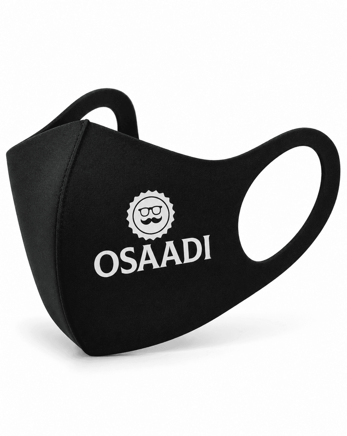 Custom black face mask printed with a personalised name.