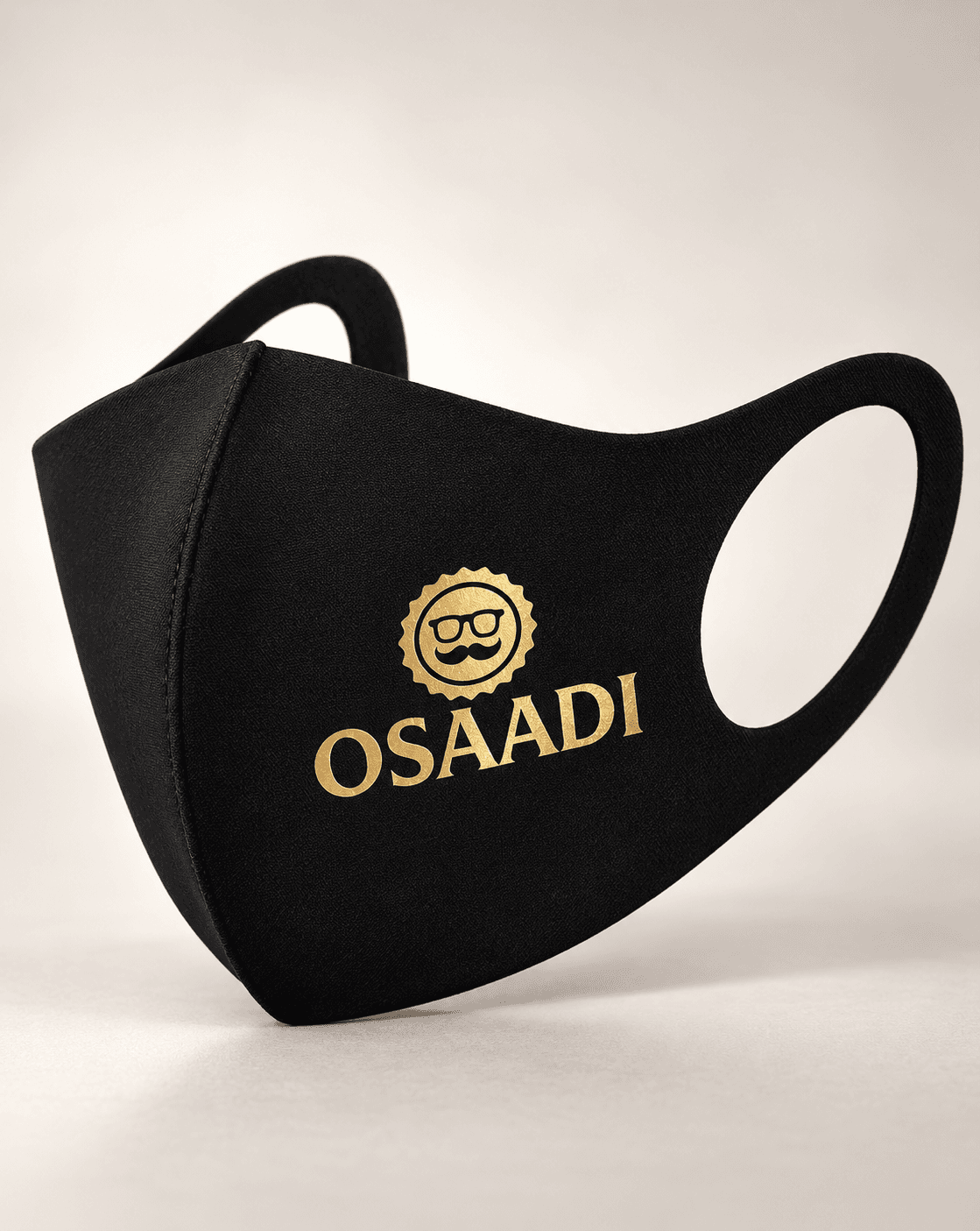 Custom name black face mask presented as an individual accessory.